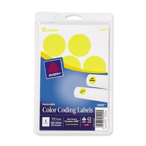 Avery self-adhesive removable labels  1.25 inches diameter  yellow neon  400 per for sale