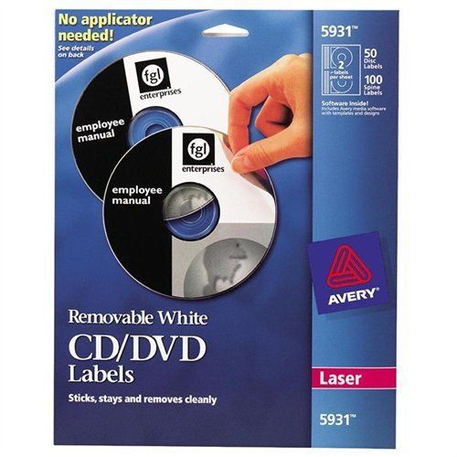 Avery cd/dvd label - 50 / pack - circle - 2/sheet - laser - white (5931) for sale