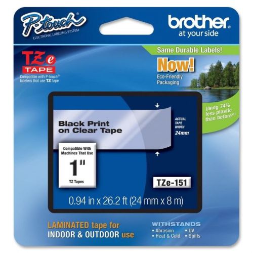Brother tze-151 international black on clear 1&#034; tape for sale