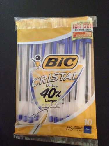 Brand New Bic Cristal Ball Point Pens - Sealed Pack of 10 Medium Blue Pens