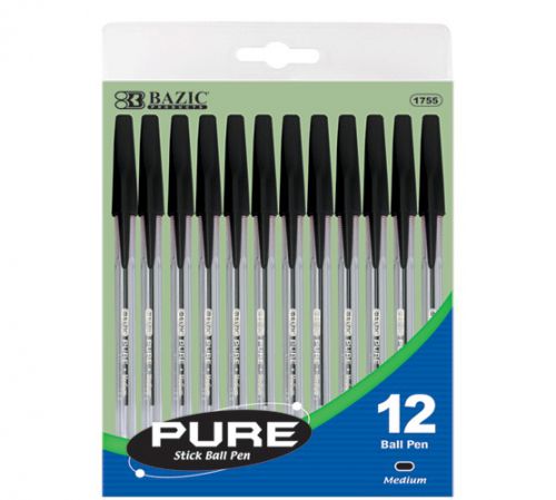 BAZIC Pure Black Stick Pen (12/Pack), Case of 24
