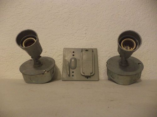 Electricians LOT of Two Metal Outdoor Light Boxes And Wall Switch