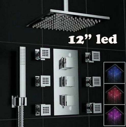 New thermostatic mixer valve shower faucet + led head + handshower + sprayer jet for sale