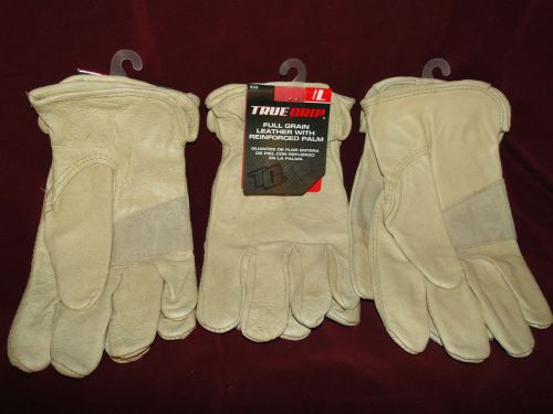 3 PCS GRAIN LEATHER SUEDE PALM PATCH WORK GLOVES TRU GRIP SIZE LARGE TOOLS