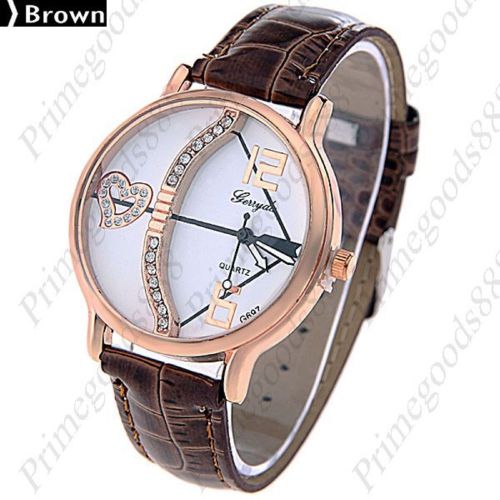Cupid Bow And Arrow PU Leather Lady Ladies Wrist Quartz Wristwatch Women&#039;s Brown