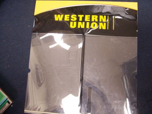 Western Union display 2 sided Sign holder 24 1/2&#034; x 27&#034; hanging sign warped back