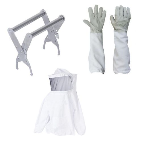 Bee Hive Frame Holder Lifter + Long Gloves + Beekeeping Equipment Smock Suit New