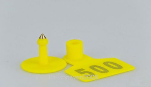 100set Yellow Sheep Goat Hog Beef Cow Ear Tag Lable laser Number 50X40mm Plastic