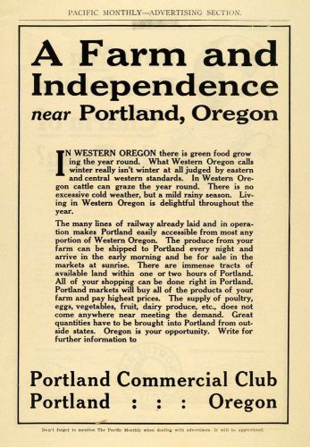 1911 Ad Portland Commercial Club Oregon Agricultural - ORIGINAL ADVERTISING PM2