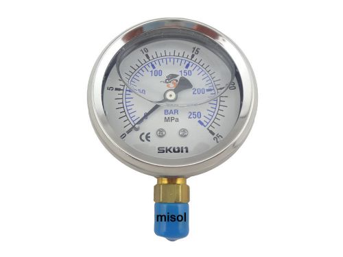 10 units of Pressure gauge 25Mpa 250bar brass bar, Radial connection, BSP 1/4”