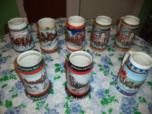 8 New Budweiser Steins Collectable Rare 1990 To 1999 Christmas Holiday FOR BAR