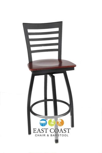 New gladiator full ladder back metal swivel bar stool with mahogany wood seat for sale