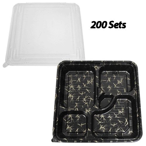 Bento Boxes- 10.6&#034; x 10.6&#034; x 2.3&#034; (200 Sets) Plastic Bento Box/Takeout/To Go
