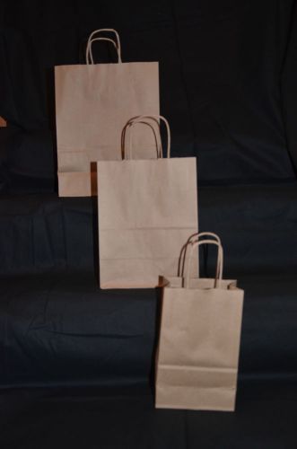 225 NATURAL BROWN BAGS HANDLED PAPER RETAIL GIFT SHOPPING BAGS 3 DIFFERENT SIZES