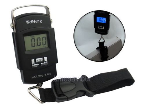 Black 50kg x 10g Portable Hanging Digital Scale Weight Strap Postal Package