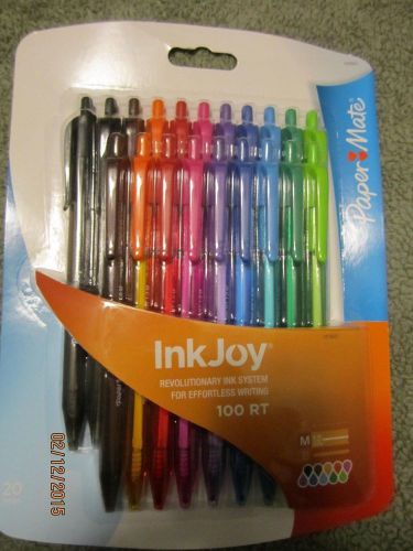 Paper Mate InkJoy 100RT Retractable Ballpoint Pens Med Point Assorted Ink 20/Pk