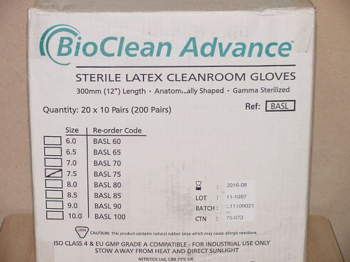 Nitritex bioclean advance sterile latex gloves 12&#034; size 7.5 200 pairs for sale