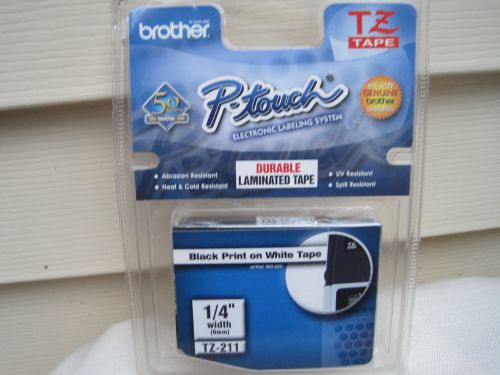 Brother P-Touch Black print on white label tape TZ-211 1/4 inch width