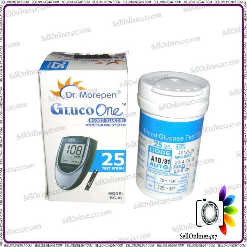 Dr. morepen bg03 gluco one blood glucose 25 test strips and operating manual for sale