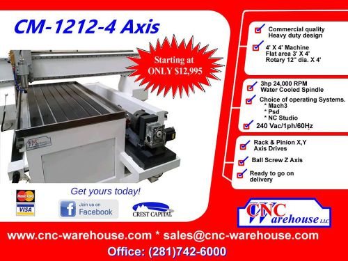 Cnc warehouse cnc router/engraver/3d carver model cm-1212-with rotary for sale