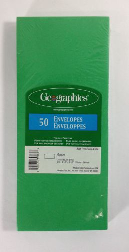 Geographics Green #10 Envelopes (4 1/8 x 9 1/2) 50 Count - New Sealed