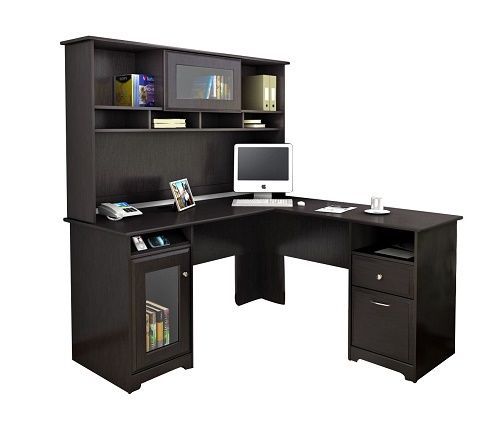 Executive Office Desk Cabot L Shape Computer Desk  Home Office Desk Espresso Oak