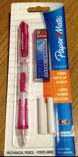 Pink Paper Mate Clear Point 0.7mm Mechanical Pencil + leads +erasers 1 DAY SHIP
