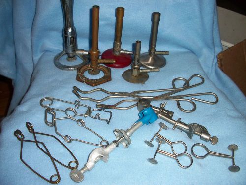 5 Different Bunsen Burners A H T, Fisher, Anderson and supplies, 1 copper burner