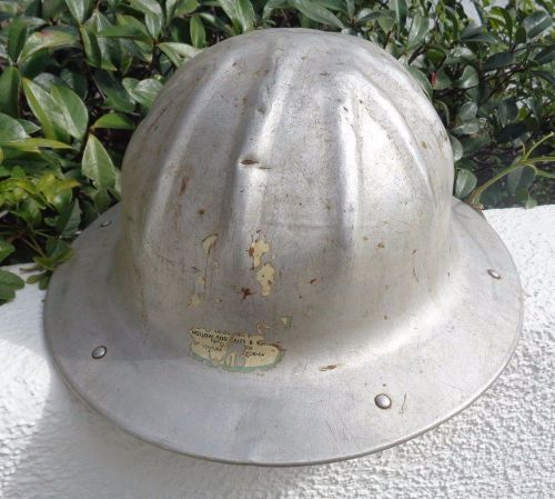 Vintage Metal Hard Hat Helmet ALUMINUM Full Brim Oil Mining Construction Safety