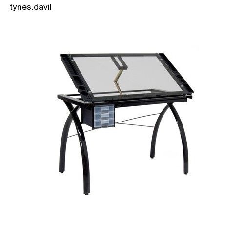 Drafting Table Studio Desk Art Craft Sewing Drawing Station Glass, Black