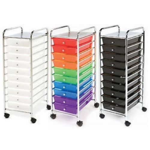 Storage Cart w/10 Drawers, 4 x Castor Wheels Clear Trolleys Chrome Plated Frame