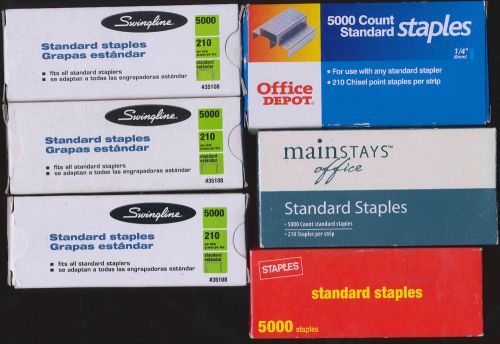 6 Boxes Standard Staples/ Mixed Brands/ 5,000 staples/box/ 11,000 staples total