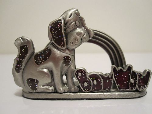 Dog  BOW WOW Jeweled Desktop Business Card Holder Stand