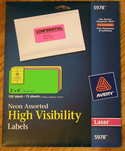 NEW Pk AVERY 5978 HIGH VISIBILITY LABELS 2&#034; BY 4&#034; 150 Labels