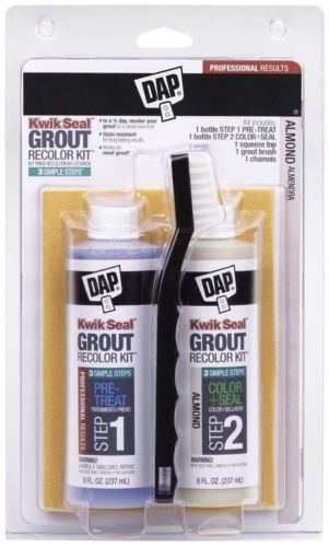 DAP KWIK SEAL GROUT RECOLOR KIT IN ALMOND COLOR AND STAIN RESISTANT