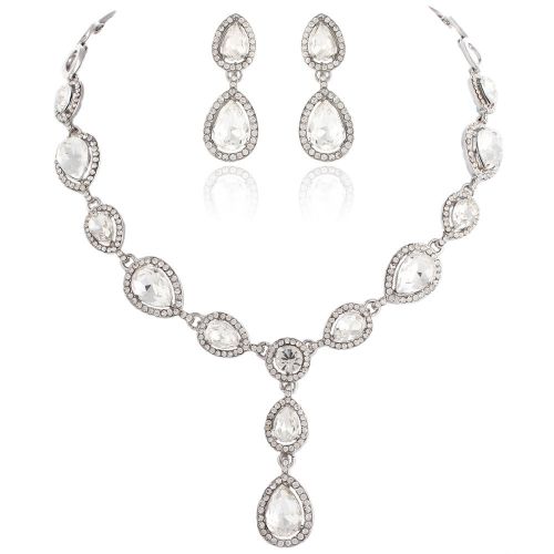 Gorgeous Bridal Bridesmaid Drop Necklace Earring Set Clear Austrian Crystal