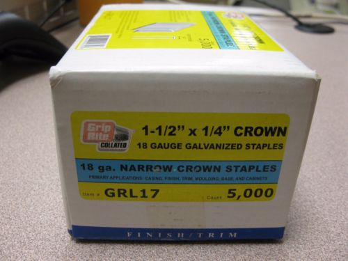 Grip Rite 1-1/2&#034; X 1/4&#034; Crown Staple 18ga Galvanized 5000 Count Free Shipping