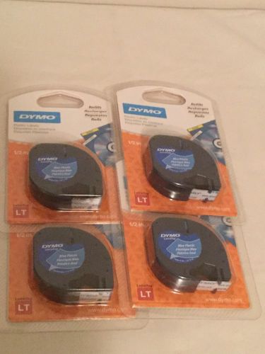 4 Packs of DYMO Paper LT Label Refills, Black on Blue, Plastic labels