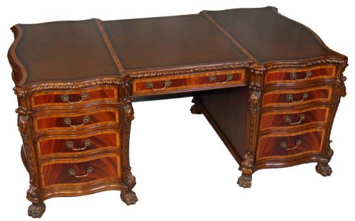 Large Solid Wood Mahogany Double Sided Partner&#039;s Desk - Hand Crafted