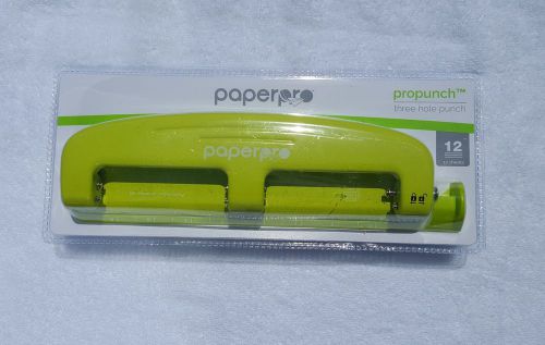 NEW Lime Green Compact 3-Hole Punch; 12 Sheets; Locking Handle
