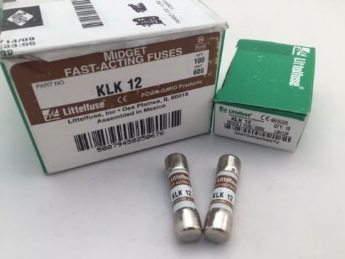 Klk12 – littelfuse, 12 amp 600vac, fast acting midget fuse, (size: 5ag) for sale