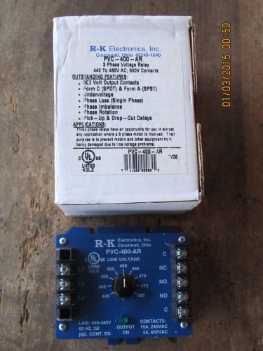 NEW  R-K ELECTRONICS PVC-400-AR 3 phase Voltage Relay 600 volt