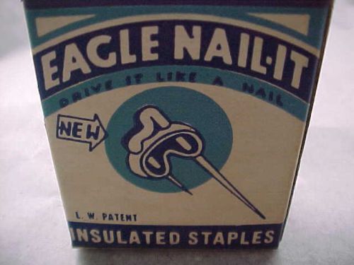 EAGLE NAIL - IT Vintage Box of 50 Insulated Wire wiring Staples straps NOS
