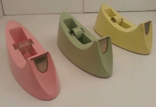 Lot of 3 Vintage Scotch Tape Dispensers Pink Yellow Minty Green Art Deco