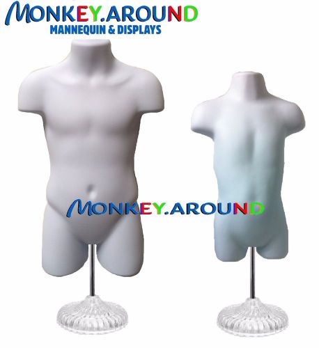 2 Mannequin Child Toddler White Body Form +2 Hook +2 Stand Display Clothing NEW