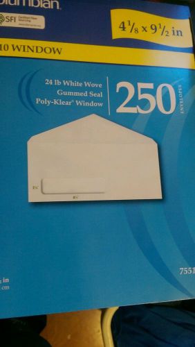 New  250 #10 Window Envelopes 250 Count Gummed Seal Flap Columbian