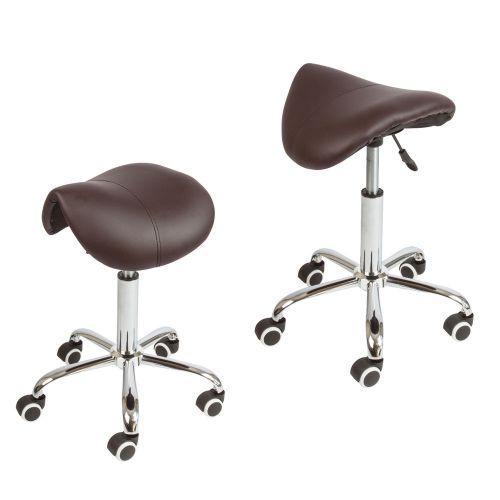 Footrest Saddle Working Stool Doctor Dentist Salon Spa Brown Chair Leather
