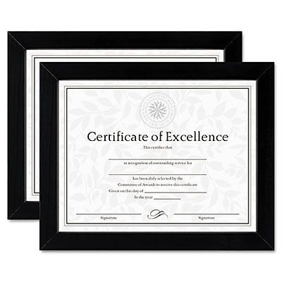 Document/Certificate Frames, Wood, 8 1/2 x 11, Black, Set of Two, Sold as 1 Set