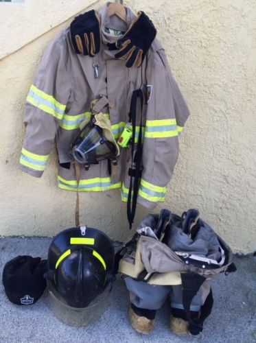 Huge Lot of Firefighter Bunker Jacket/Turn Out Pants Jumper Boots Helmet Mask