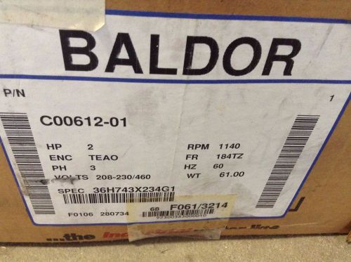 Baldor C00612-001 36H743X234G1 2 HP 1140 RPM 208-230/460 VAC 184TZ TEA0 New